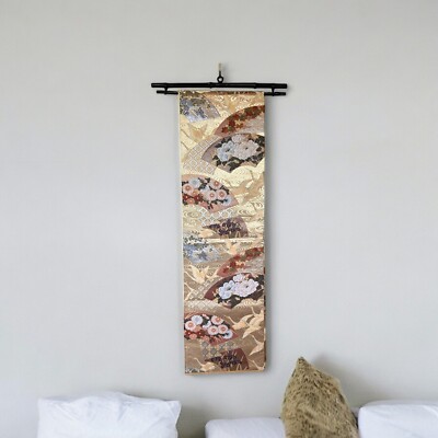 Obi as Decor Vintage Gold Obi Tapestry with Bamboo Hanger