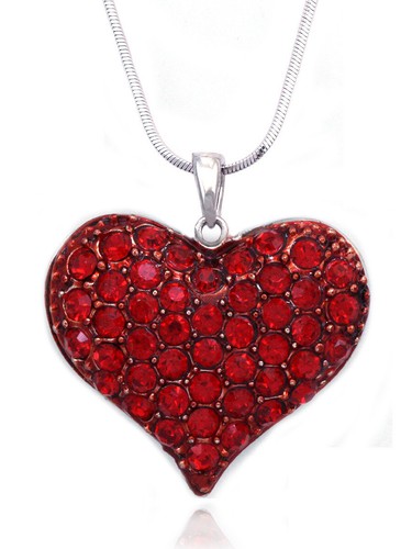 Small 3D Red Heart Pendant Necklace 