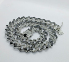 316 Stainless Steel 18" Cuban Chain Men's Necklace Simulated Diamond Width 15mm