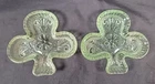 2 Indiana Glass Tiara Green  Trinket Ring Nut Dish Clover Club Shape Vintage
