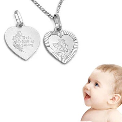 FACHHANDEL-DIREKT Kinder Baby Schutzengel Herz Anhänger Gott schütze Dich mit Kette Silber 925
