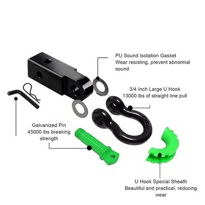 2in Shackle Hitch Receiver With 3/4 D Ring 5/8in Trailer Pin 45000 Lbs Break SET