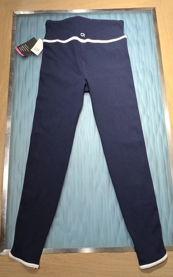 全新带标签 Gap Fit 女式高腰罗纹郁金香下摆海军蓝和白色打底裤 S 码 — 第 2/4 张图片
