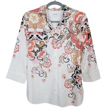 Chico's No Iron Stretch Warm Floral Shirt Women's Sz 0 Small Lightweight Spring