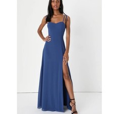 NWT Lulus Darling Devotion Dark Blue Tie Strap Maxi Dress Size XL