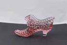 PINK VINTAGE FENTON CAT HEAD GLASS SHOE SLIPPER HOBNAIL ART - MINT