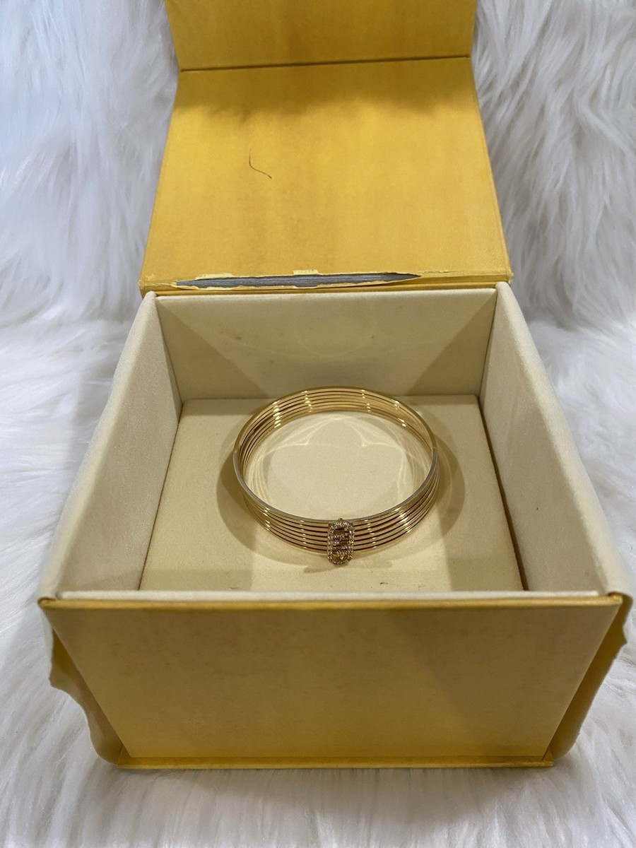 アクセサリー FENDI Gold Color Bangle Blacelet M Fendi Gold Metal Bangle Bracelet with Crystal Accent and original