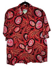 Vintage Reyn Spooner Rayon Hawaiian Aloha Shirt Red Village Hula Girl Large