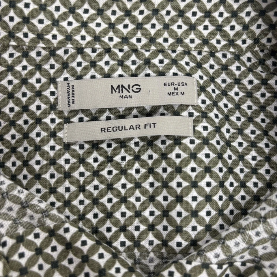 NUEVO CON ETIQUETAS MANGO MAN Camisa Para Hombre Mediana Lino Gris Manga Corta Geométrica Abotonada Foto 4 de 4