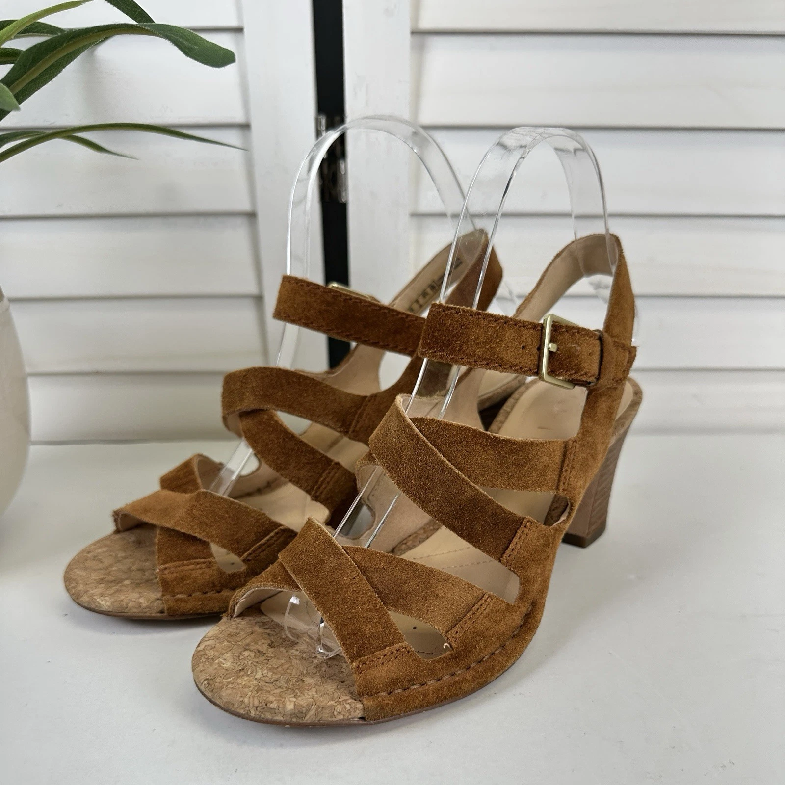 Clarks Cushion Plus sandali marroni speziati con cinturino Ava scarpa tacco a blocco taglia 7 M