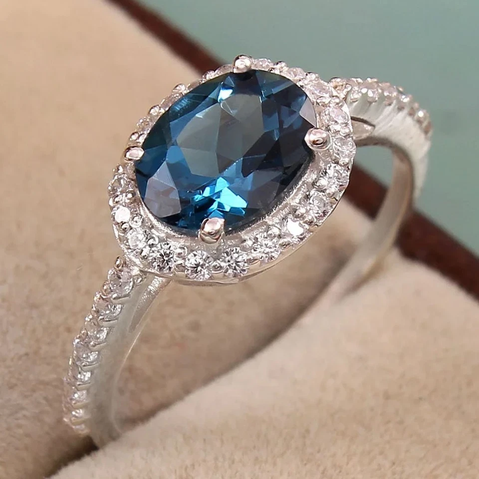 3.50Crt Oval Cut Natural Topaz Diamond Gemstone Prong Ring 18K White Gold Plated - Image 2 of 4