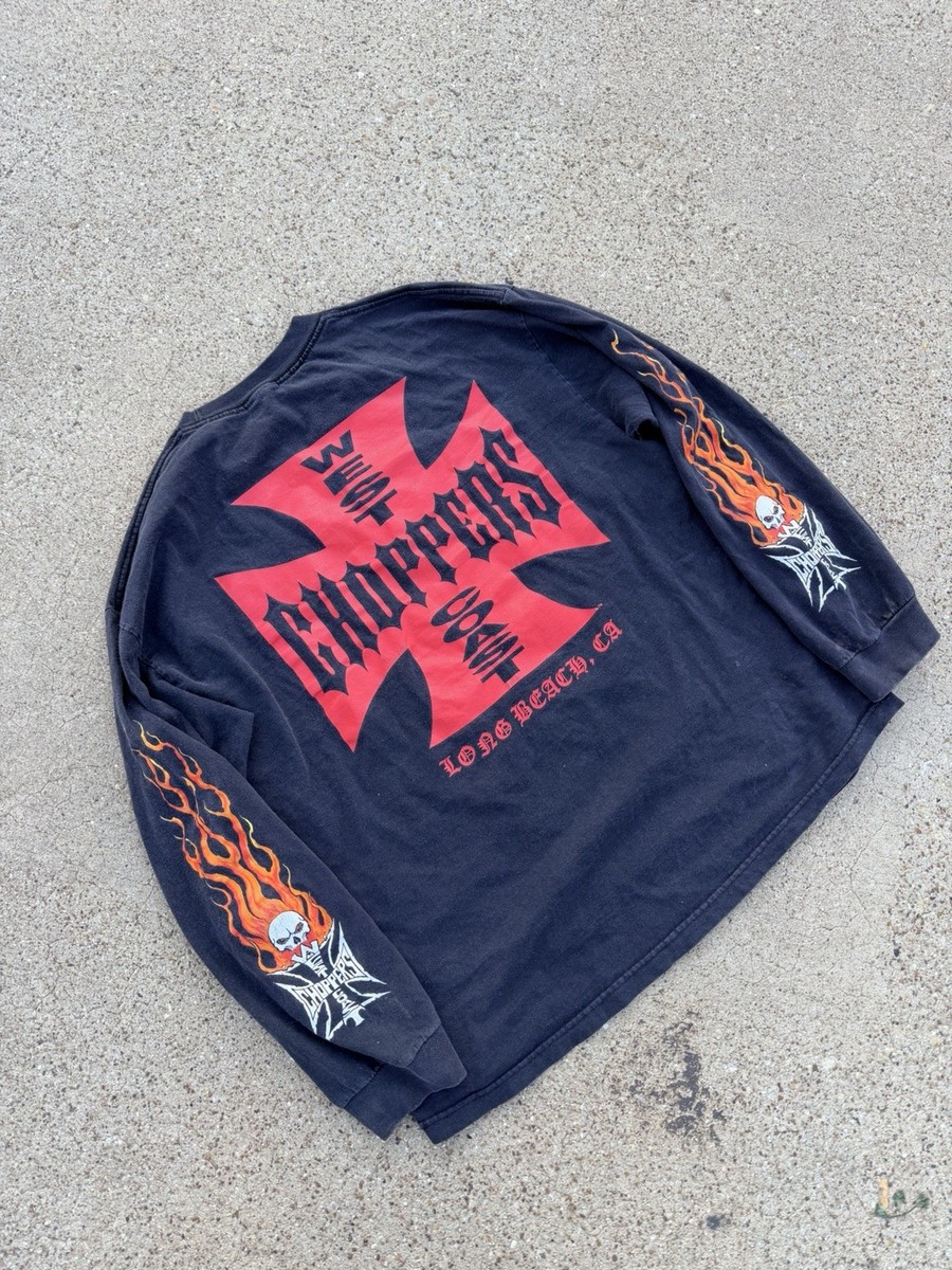 Vintage West Coast Choppers CFL Long Sleeve Black Flames Y2K Biker