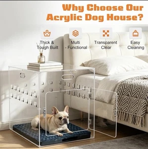 Acrylic Dog House, 27.5" L X 20" W X 24.5" H Clear Indoor Dog Crate Furniture fo