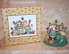 BIRDBATH Lang And Wise 1998 First Edition SUE DREAMER Figurine Birdhouse Cat Dog