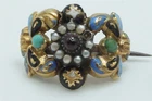 ANTIQUE GEORGIAN PERIOD 14K GOLD ENAMEL TURQUOISE GARNET BROOCH / RING PROJECT