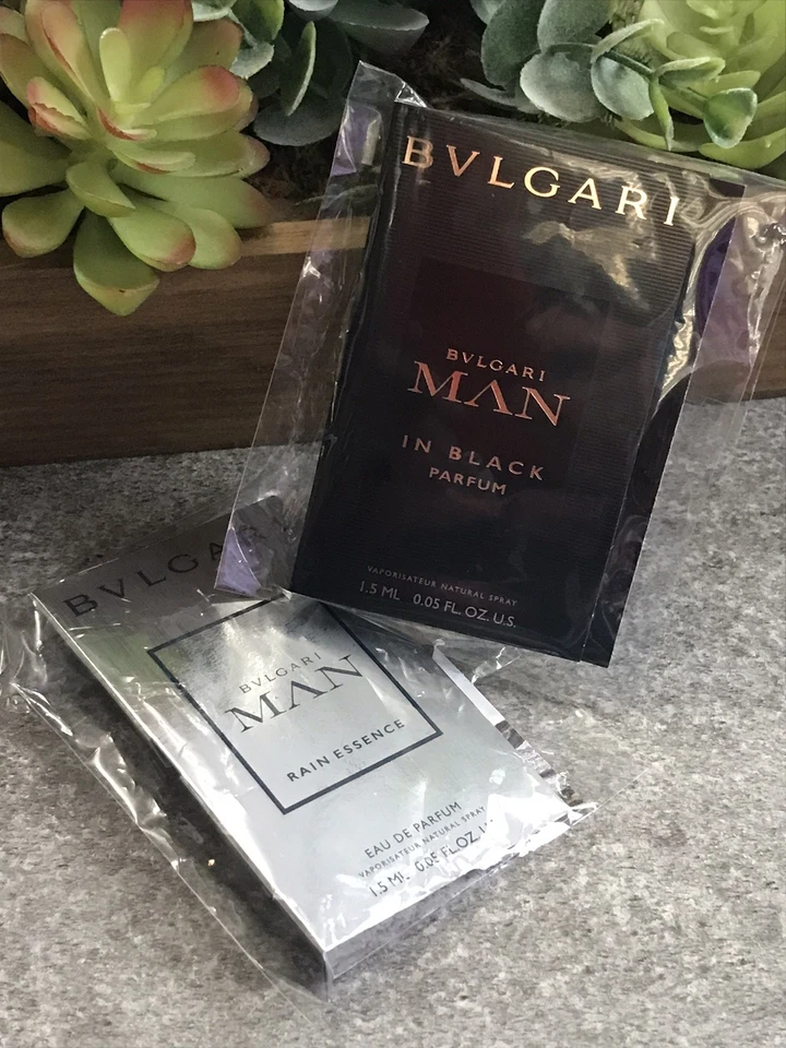 NUEVO 2 piezas Bvlgari HOMBRE en Negro y Esencia de Lluvia Hombres Colonia Muestra Frascos en Spray Foto 2 de 4