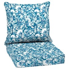 DEEP SEAT CUSHION SET Aqua Blue Floral Outdoor 2-Piece 24" x 24" ARDEN