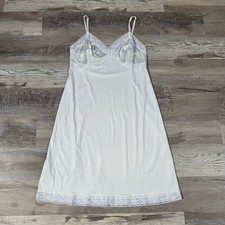 Vintage 90s Vanity Fair White Lace Trim Slip Dress Nylon Lingerie Coquette M