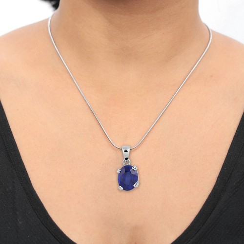 14 Ct Oval Cut Natural Blue Sapphire Pendant 925 Sterling Silver Gift Jewelry