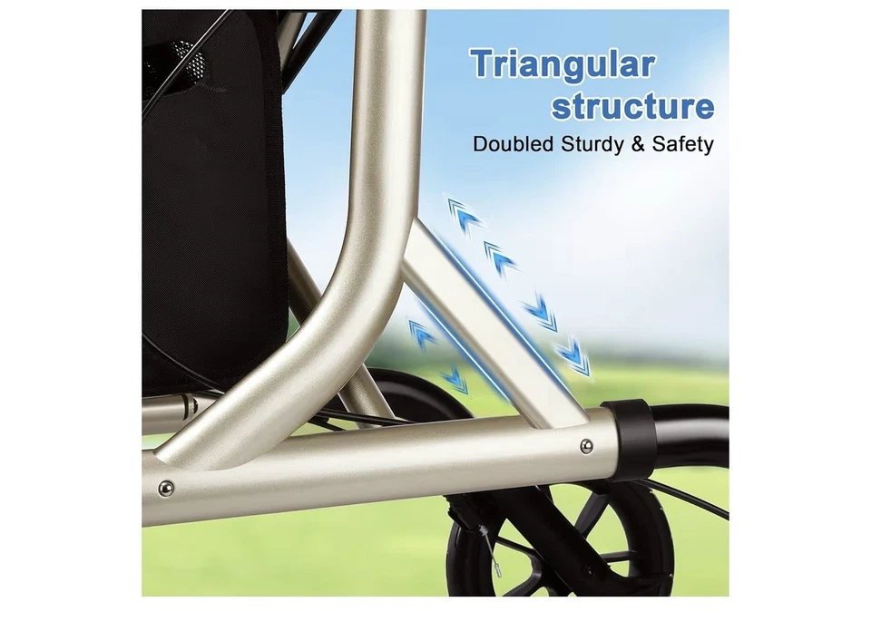 New Walk Mate Rollator Walker Padded Seat Backrest AllTerrain Compact Gold 300lb - Image 4 of 4