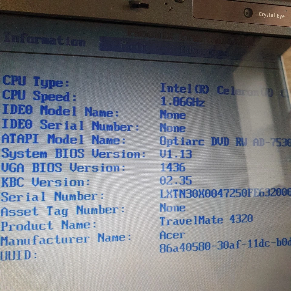 Vintage Laptop Acer Travelmate 4320 MS2204 DDR2 14.1" No HDD Celeron - Image 2 of 4