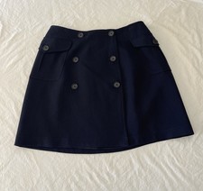 Vintage Ralph Ralph Lauren Navy Blue Double Breasted Mini Skirt 100 Wool Size 6