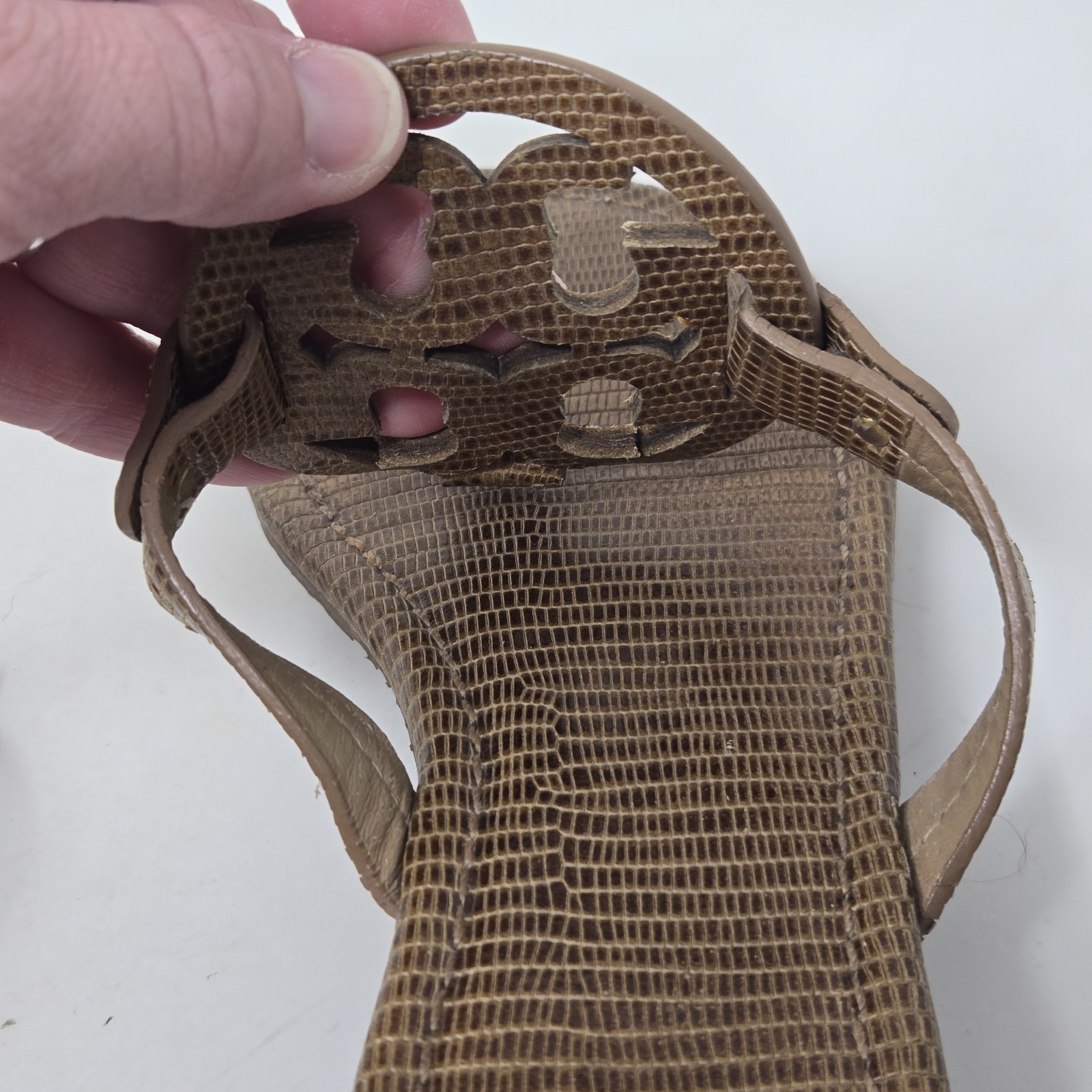 TORY BURCH Women's Logo Brown Snakeskin Miller Flip Flops Size 9 thumbnail 9