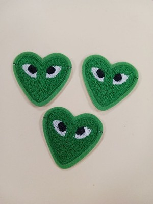 Iron Sew on Applique Patch : Heart Eyes (3 Patches) Green
