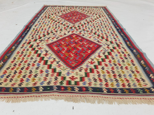 Vintage Traditional Handmade Anatolian Wool Red Kilim 6.3x3.9ft