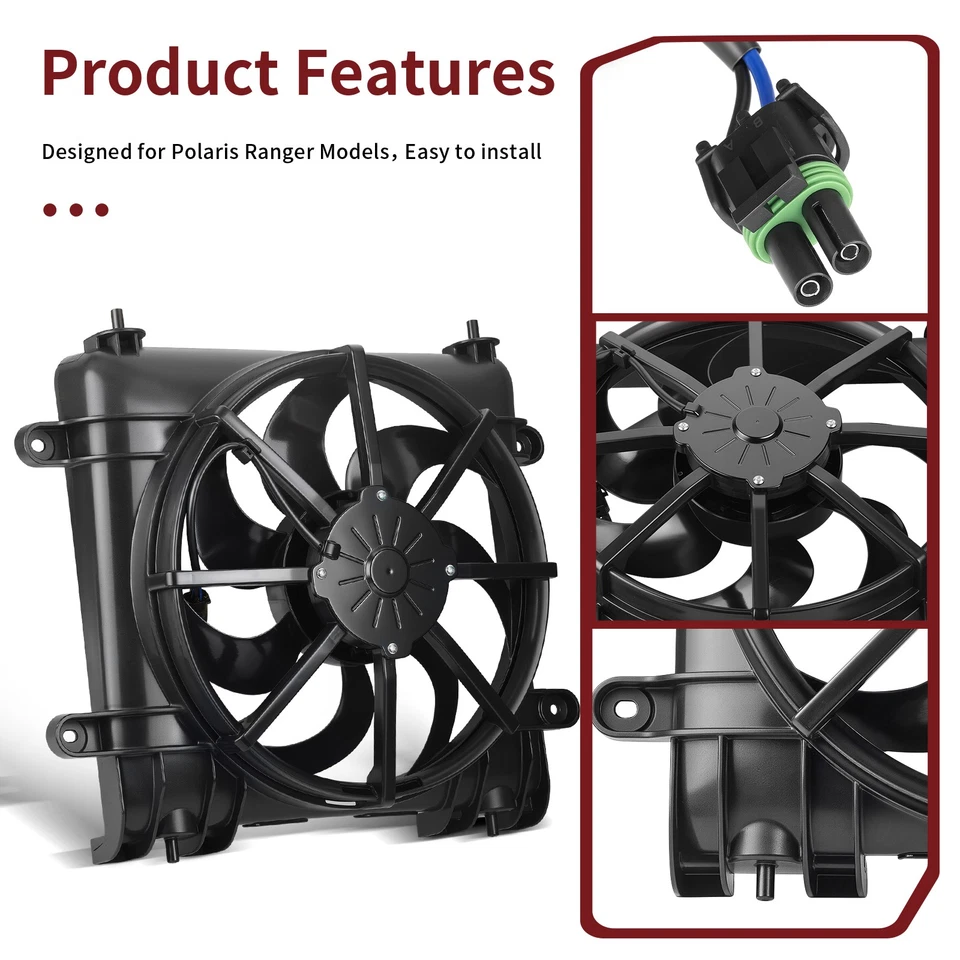   Conjunto de ventilador de radiador de alto rendimiento para Polaris Ranger 570 900 1000 Crew XP NUEVO Foto 2 de 4