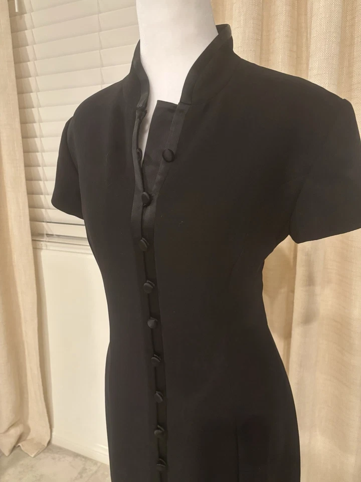 VTG JONES NY Black Silk Velvet Burnout Dress Mandarin Collar 12 Y2K Whimsigoth - Image 2 of 4