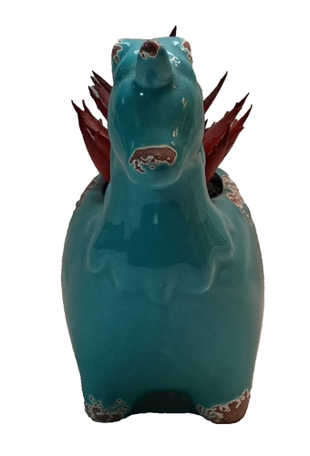 Blue Ceramic Small Unicorn Planter With Faux Plant - Picture 2 of 9