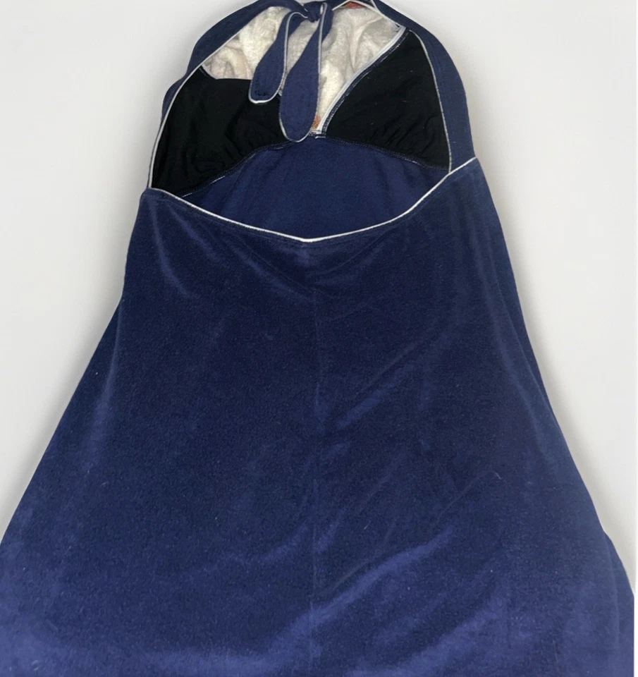 Y2K RALPH LAUREN LRL Terry Cloth Navy Blue Swim Coverup Halter Dress XL - Image 2 of 4