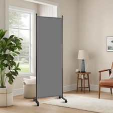 Room Divider 6FT 1 Panel Folding Privacy Screen with Lockable Wheels,Grey