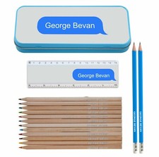 'Text' Design Personalised Pencil Tin Set with Printed/Embossed Pencils/Ruller