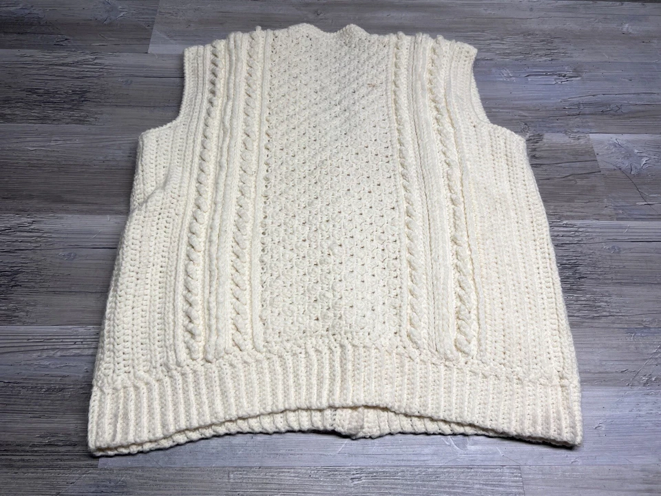 Suéter Chaleco Pescador Vintage Mezcla de Lana Tejido a Mano Trozo de Madera Botón Talla XL Foto 2 de 4