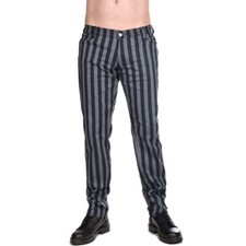Black Pistol Punk Gothic Goth Jeans Hose - Close Pants Stripe Grau Gestreift