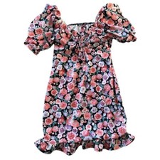 Nasty Gal - floral bodycon mini dress with ruffle hem and sleeves - US 8