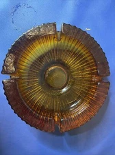 Ashtray Vintage Large Thick Heavy Round Brown/Amber Glass Mid Century Ridges 9”G