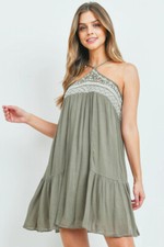 Olive Green Bohemian Inspired Shift Dress Size Small Embroidered Summer Travel