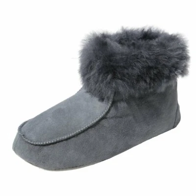 Lammfell Hausschuhe Ibiza Grau Herren & Damen Bettschuhe warm bequem echt Fell   - Bild 1 von 4