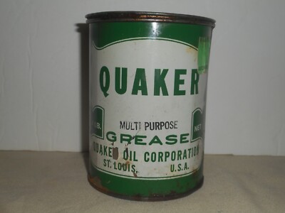 Vintage QUAKER Oil Multi Purpose Grease Can 1 Lb Steel QUAKER OIL