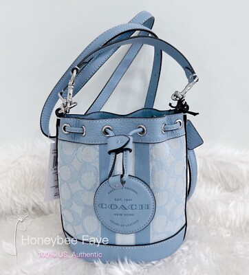 NWT Coach Mini Dempsey Bucket Bag In Signature Jacquard Stripe