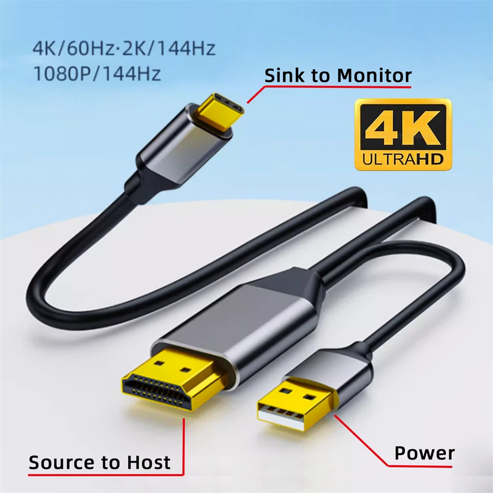 CHENYANG HDMI 1.4 Source to USB 3.1 USB-C Type C Male Displays HDTV Cable 1.8m - Image 2 of 4