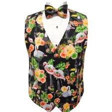 Flamingos and Toucan Tropical Birds Tuxedo Vest and Bow Tie