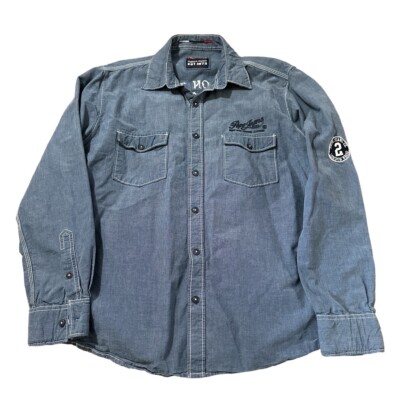 Vtg pepe jeans Denim Shirt Mens XL Light Blue Long Sleeve Y2K
