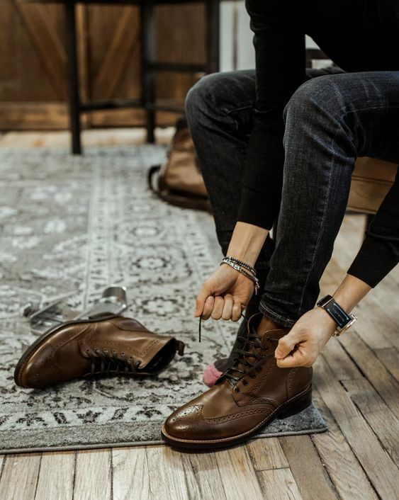 Men Brown Leather Brogue Ankle Boots, Men New Winter Ankle Men Brown Leather Brogue Ankle Boots, Men New Winter Ankle