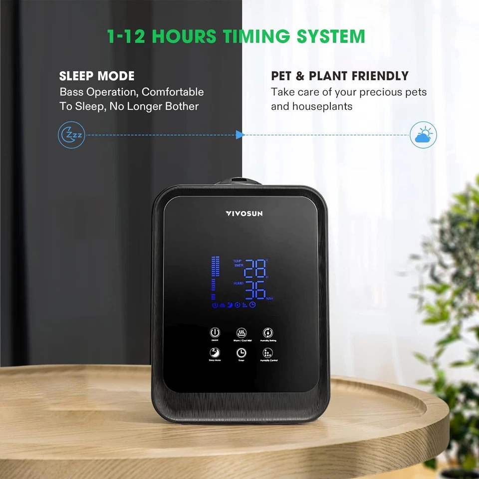 Humidificador ultrasónico de aire de niebla fría y caliente VIVOSUN 4,5 L con control remoto Foto 4 de 4