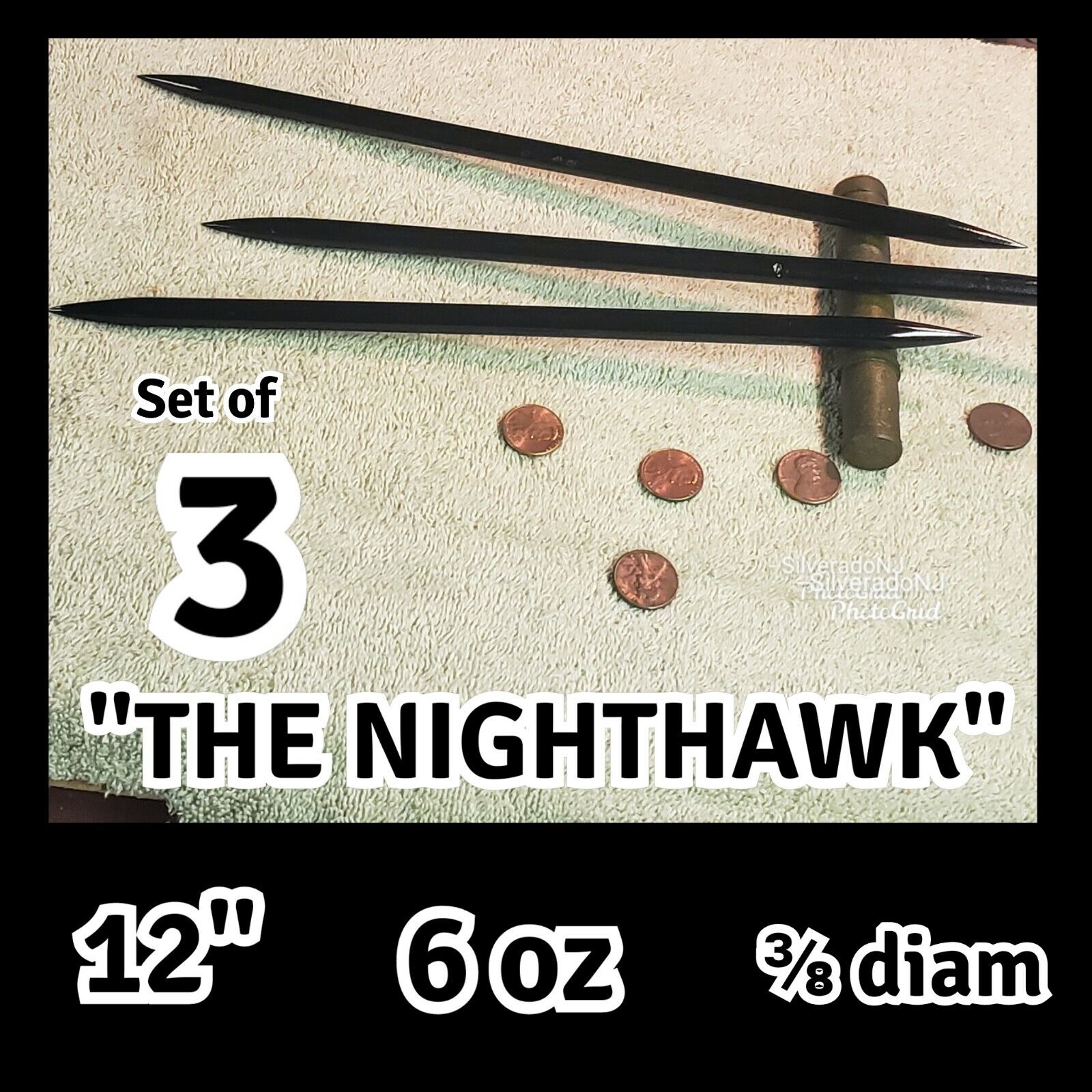 (3) "THE NIGHTHAWK" STEEL NINJA DOUBLE SPEAR TIP TORPEDO THROWING  SPIKE SET