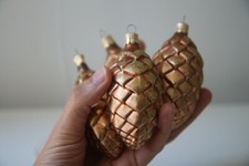Glass Pinecone Christmas Ornament Lot 4 Large Handblown